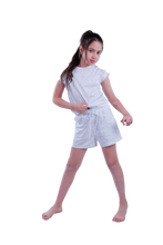 Load image into Gallery viewer, Girls Short Sleeve Pajama with Shorts - Blue Sun Flower