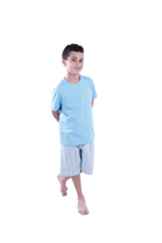 تحميل الصورة إلى عارض المعرض، Boys Short Sleeve Pajama with Shorts and Pants -Cabana Blue