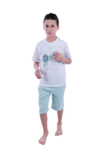 تحميل الصورة إلى عارض المعرض، Boys Short Sleeve Pajama with Shorts and Pants - Cameo Green