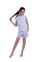 Load image into Gallery viewer, Girls Short Sleeve Pajama with Shorts - Blue Sun Flower