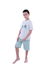 تحميل الصورة إلى عارض المعرض، Boys Short Sleeve Pajama with Shorts and Pants - Cameo Green