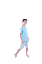 تحميل الصورة إلى عارض المعرض، Boys Short Sleeve Pajama with Shorts and Pants -Cabana Blue