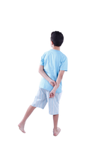 تحميل الصورة إلى عارض المعرض، Boys Short Sleeve Pajama with Shorts and Pants -Cabana Blue