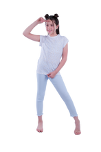 Load image into Gallery viewer, Girls Short Sleeve Pajama with Rib Legging - Blue Sun Flower