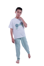 تحميل الصورة إلى عارض المعرض، Boys Short Sleeve Pajama with Shorts and Pants - Cameo Green