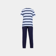 Load image into Gallery viewer, Men Short sleeve Pajama Navy blue stripe print x Navy