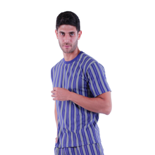 تحميل الصورة إلى عارض المعرض، تي شيرت رجالي بأكمام قصيرة - Navy Green Stripe