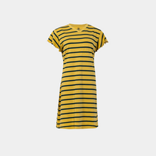 تحميل الصورة إلى عارض المعرض، فستان قصير , اكمام مكشكش اصفر ومقلم اخضر