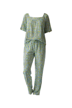 Load image into Gallery viewer, Women’s Short Sleeve Pajamas – Blue Small Flower