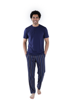 Load image into Gallery viewer, Men Short Sleeve Pajama with Placket - Blue Depths
