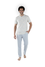 تحميل الصورة إلى عارض المعرض، Men Short Sleeve Pajama with Placket - White Flower
