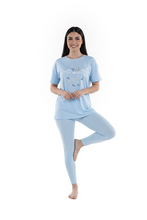 تحميل الصورة إلى عارض المعرض، Women Short Sleeve Pajama with Legging - Cabana Blue