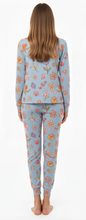 تحميل الصورة إلى عارض المعرض، Woman LS PJ WITH PANTS AOP/Aquamarine Flowers, Thermal light 100% Synthetic Knit