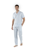 Load image into Gallery viewer, Men Short Sleeve Pajama with Buttons - White Stripes
