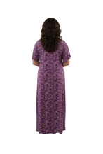 Load image into Gallery viewer, Women’s Short Sleeve Layered Dress – Grape Big Flower