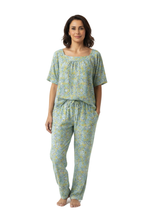 Load image into Gallery viewer, Women’s Short Sleeve Pajamas – Blue Small Flower