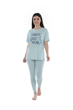 تحميل الصورة إلى عارض المعرض، Women Short Sleeve Pajama with Legging - Cameo Green