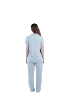 تحميل الصورة إلى عارض المعرض، Women Short Sleeve Label Pajama with Pants - Cameo Green