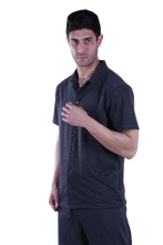 تحميل الصورة إلى عارض المعرض، Men Short Sleeve Pajama with Button - Cool Gray 11C Melange