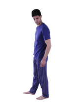 تحميل الصورة إلى عارض المعرض، Men Short Sleeve Pajama with Placket - Blue Depths