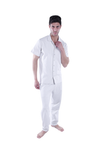 Load image into Gallery viewer, Men Short Sleeve Pajama with Buttons - Grey Yellow Stripes