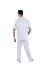 Load image into Gallery viewer, Men Short Sleeve Pajama with Buttons - Grey Yellow Stripes