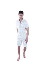 تحميل الصورة إلى عارض المعرض، Men Short Sleeve Pajama with Button - White Flower