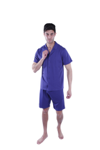 تحميل الصورة إلى عارض المعرض، Men Short Sleeve Pajama with Button - Blue Depths