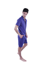 تحميل الصورة إلى عارض المعرض، Men Short Sleeve Pajama with Button - Blue Depths