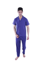 تحميل الصورة إلى عارض المعرض، Men Short Sleeve Pajama with Buttons - Blue Depths