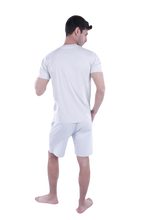تحميل الصورة إلى عارض المعرض، Men Short Sleeve Pajama with Shorts - Grey Yellow Stripes