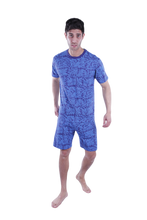 تحميل الصورة إلى عارض المعرض، Men Short Sleeve Pajama with Shorts - Blue Depths Flower