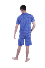 تحميل الصورة إلى عارض المعرض، Men Short Sleeve Pajama with Shorts - Blue Depths Flower