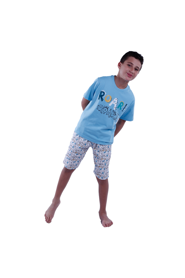Boys Short Sleeve Pajama with Shorts - Cabana Blue