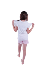 Load image into Gallery viewer, Girls Short Sleeve Pajama with Shorts - Bright White*Pink Square Plaids

