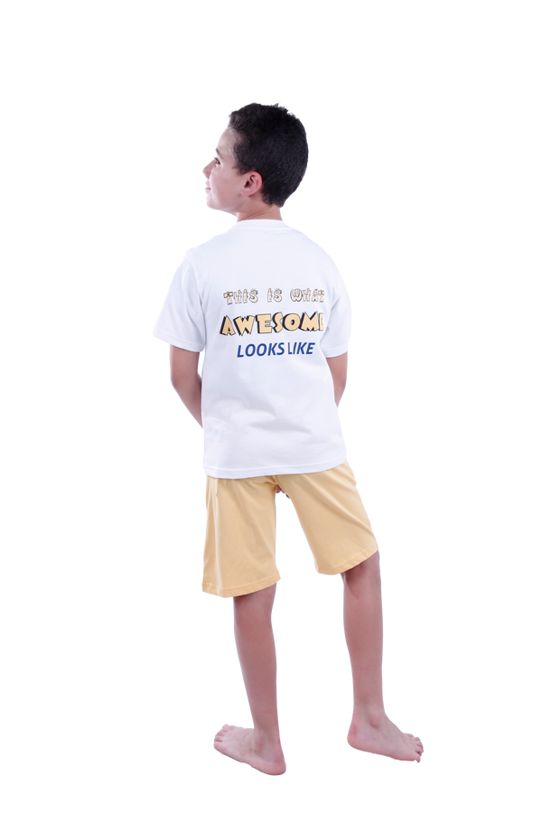 Boys Short Sleeve Pajama with Shorts - Bright White
