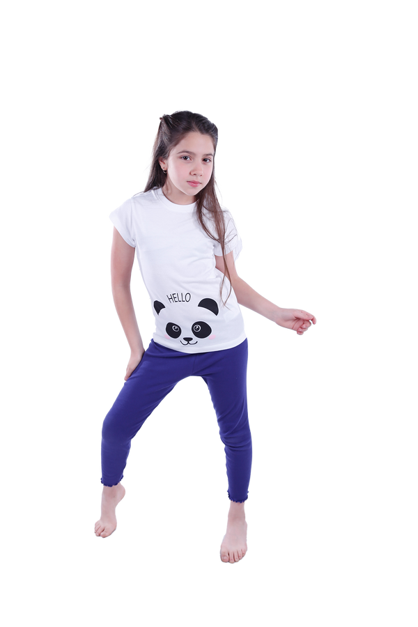Girls Short Sleeve Pajama with Rib Legging -Bright White
