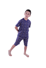 Load image into Gallery viewer, Boys Short Sleeve Pajama with Shorts - Blue Depths Dino Plaids,
