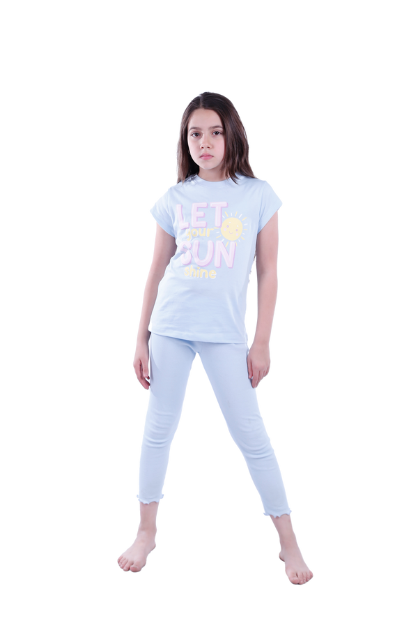 Girls Short Sleeve Pajama with Rib Legging - Nantucket Breeze
