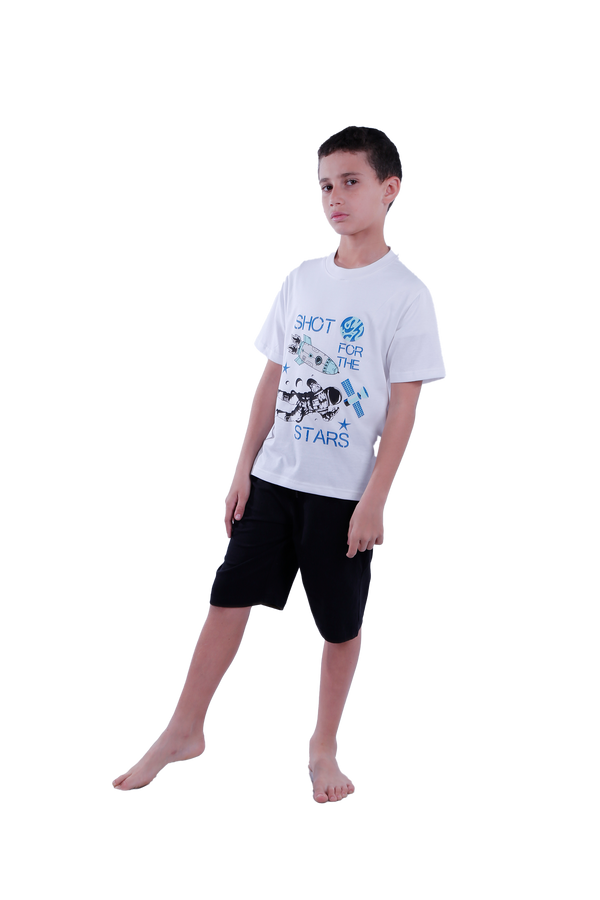 Boys Short Sleeve Pajama with Shorts and Pants - Bright White