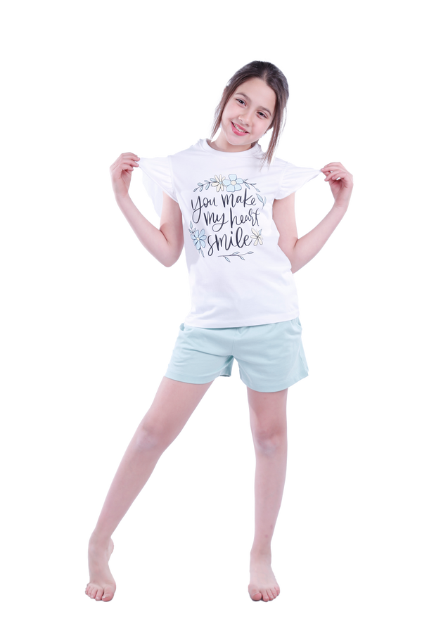 Girls Short Sleeve Pajama with Shorts - Bright White
