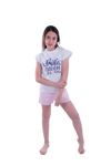 Girls Short Sleeve Pajama with Shorts - Bright White*Pink Square Plaids