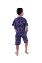 Load image into Gallery viewer, Boys Short Sleeve Pajama with Shorts - Blue Depths Dino Plaids,
