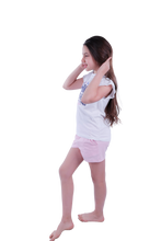 Load image into Gallery viewer, Girls Short Sleeve Pajama with Shorts - Bright White*Pink Square Plaids

