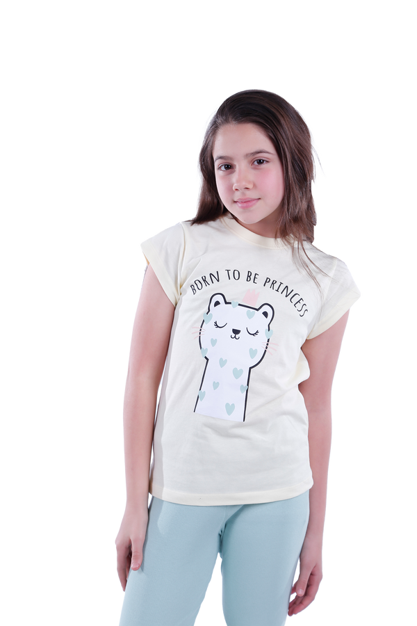 Girls Short Sleeve Pajama with Rib Legging - Transparent Yellow