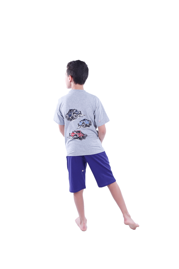 Boys Short Sleeve Pajama with Shorts - Cool Gray 4C Melange