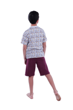 Load image into Gallery viewer, Boys Short Sleeve Pajama with Shorts -Wine Dino Plaids
