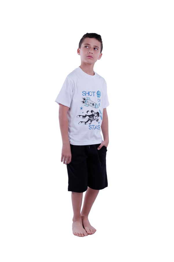 Boys Short Sleeve Pajama with Shorts and Pants - Bright White