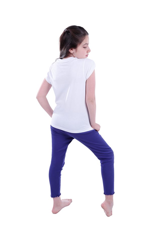 Girls Short Sleeve Pajama with Rib Legging -Bright White