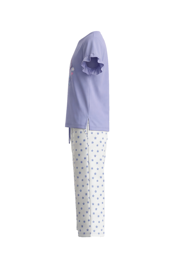 بيجامة بناتي تيشيرت نص كم بكشكشة مع بنطلون برمودا Baby Lavender – نعومة هادئة بلمسة أنثوية